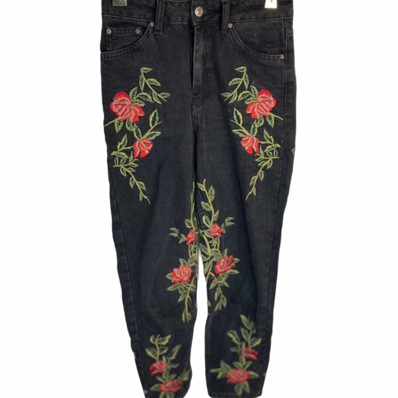 TopShop Moto MOM Floral Embroidered Black Jeans - Picture 2 of 4